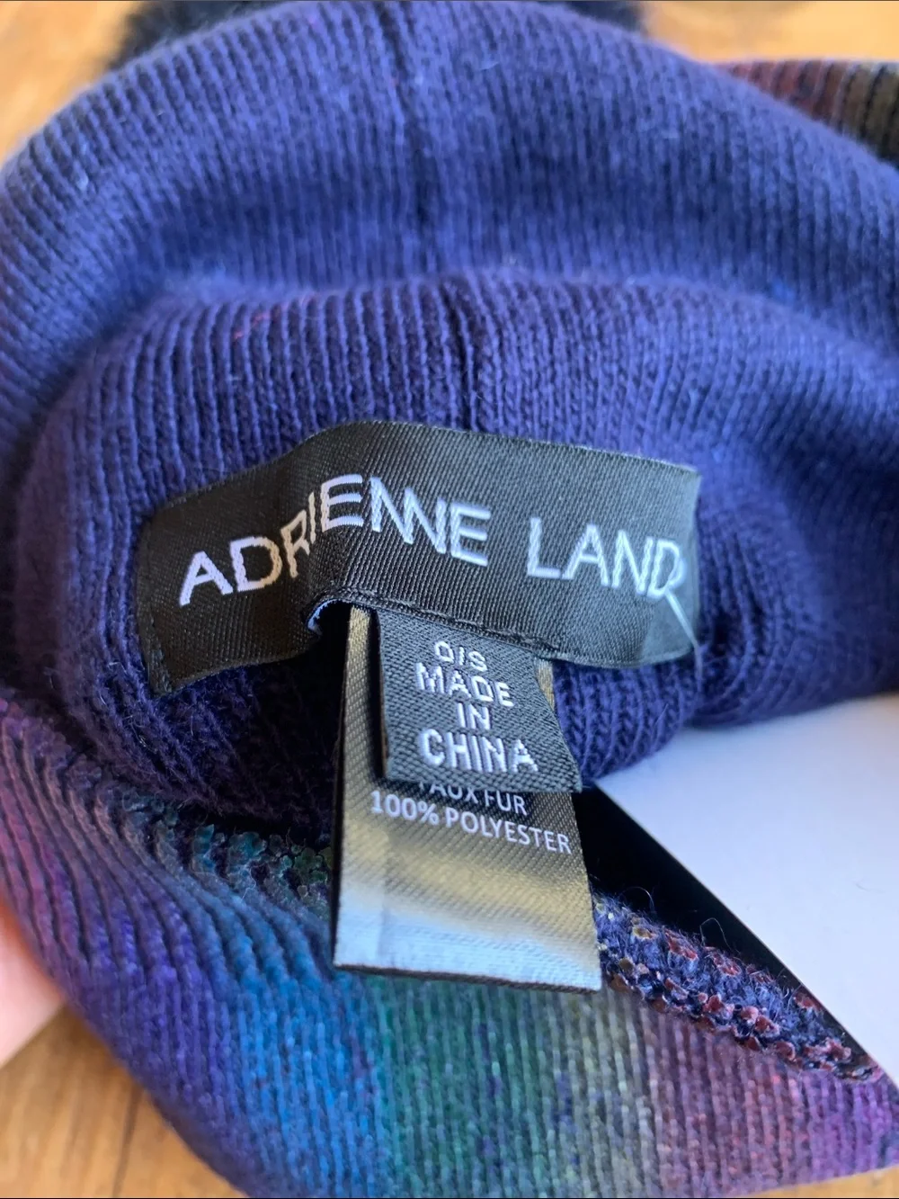 Adrienne Landau Womens Iridescent Navy Beanie with Pom